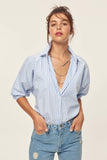 Trendyol Blue Striped Balloon Sleeve Shirt