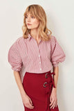 Trendyol Blue Striped Balloon Sleeve Shirt