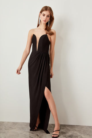 Trendyol Black Strapless Evening Gown