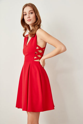 Trendyol Red Dress Waist Detailed