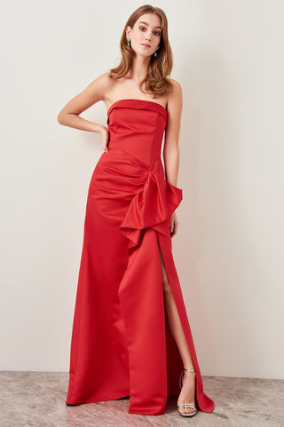 Trendyol Red Strapless Evening Gown
